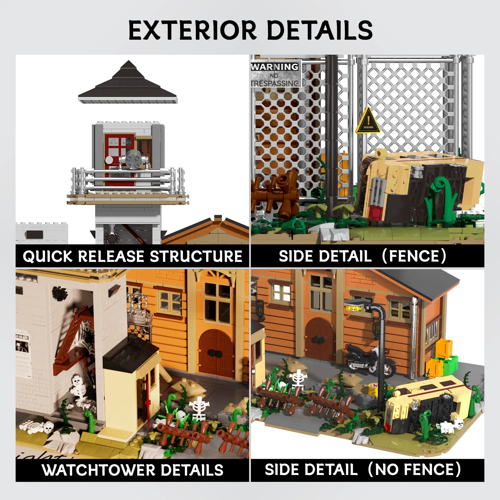 Abandoned prison architecture model with watchtower and yard