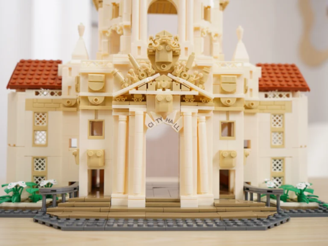Arched windows on the classical civic hall brick model
