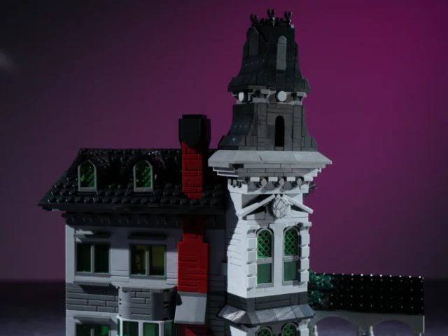 Red brick chimney on the Haunted Gothic Victorian Manor