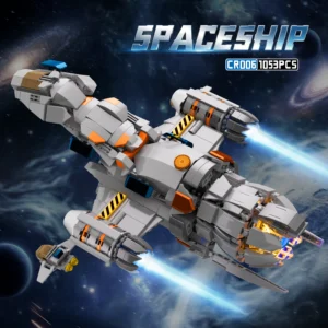 Parent and child assembling the CR006 spaceship building block set