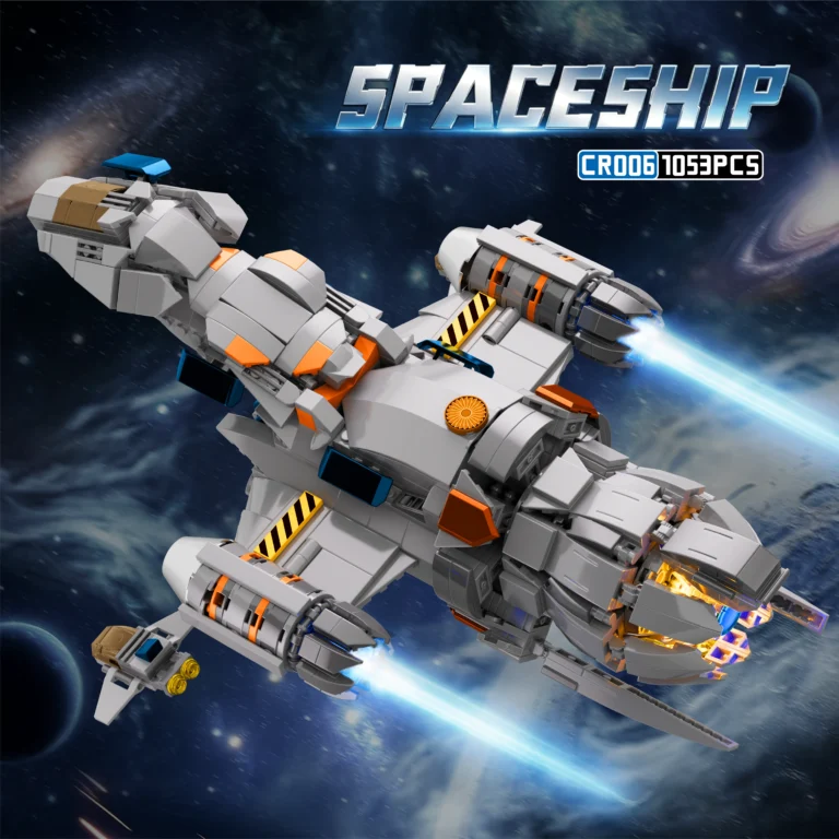Parent and child assembling the CR006 spaceship building block set