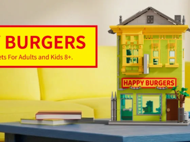 Happy Burgers modular-style building displayed on a desktop