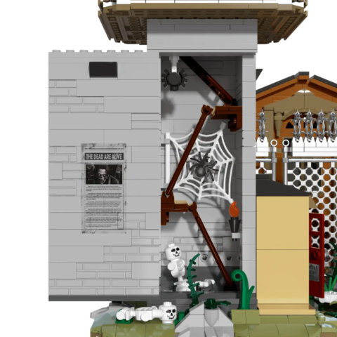 Damaged wall on the prison watchtower building model